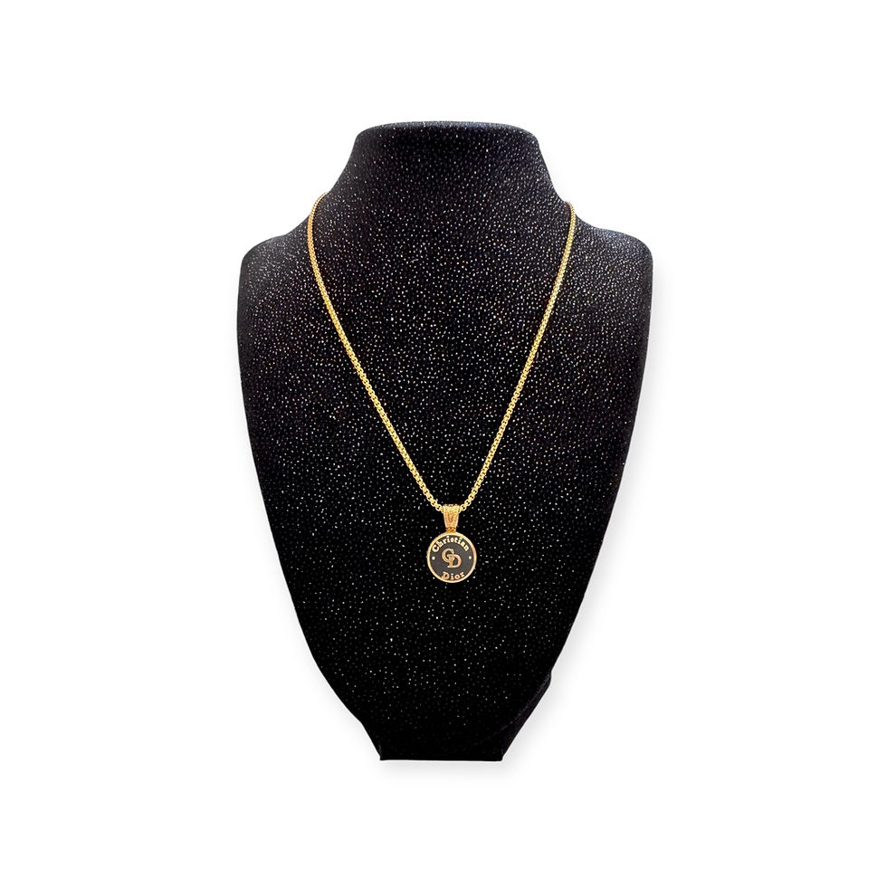 Thumbnail: Vintage Repurposed Black & Gold Dior Small Pendant Necklace