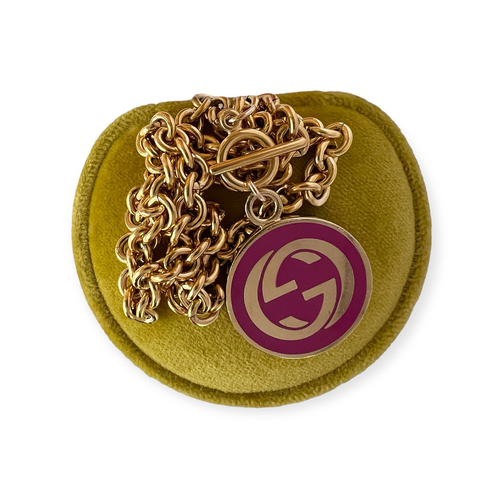 Thumbnail: Repurposed Vintage Gucci RARE Hot Pink & Gold XL Toggle Charm Necklace With Box