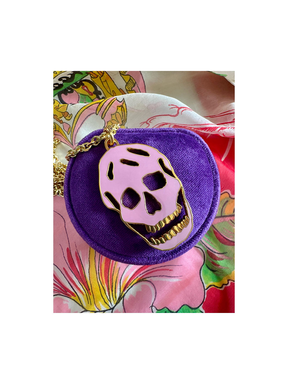 Thumbnail: Repurposed Alexander McQueen VERY RARE Pink & Gold Skull Double Wrap Necklace