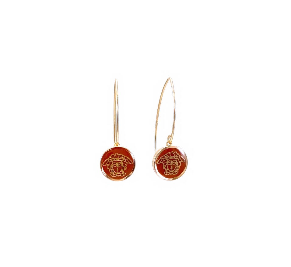 Vintage Repurposed Gold & Rust Versace Medusa Marquise Earrings