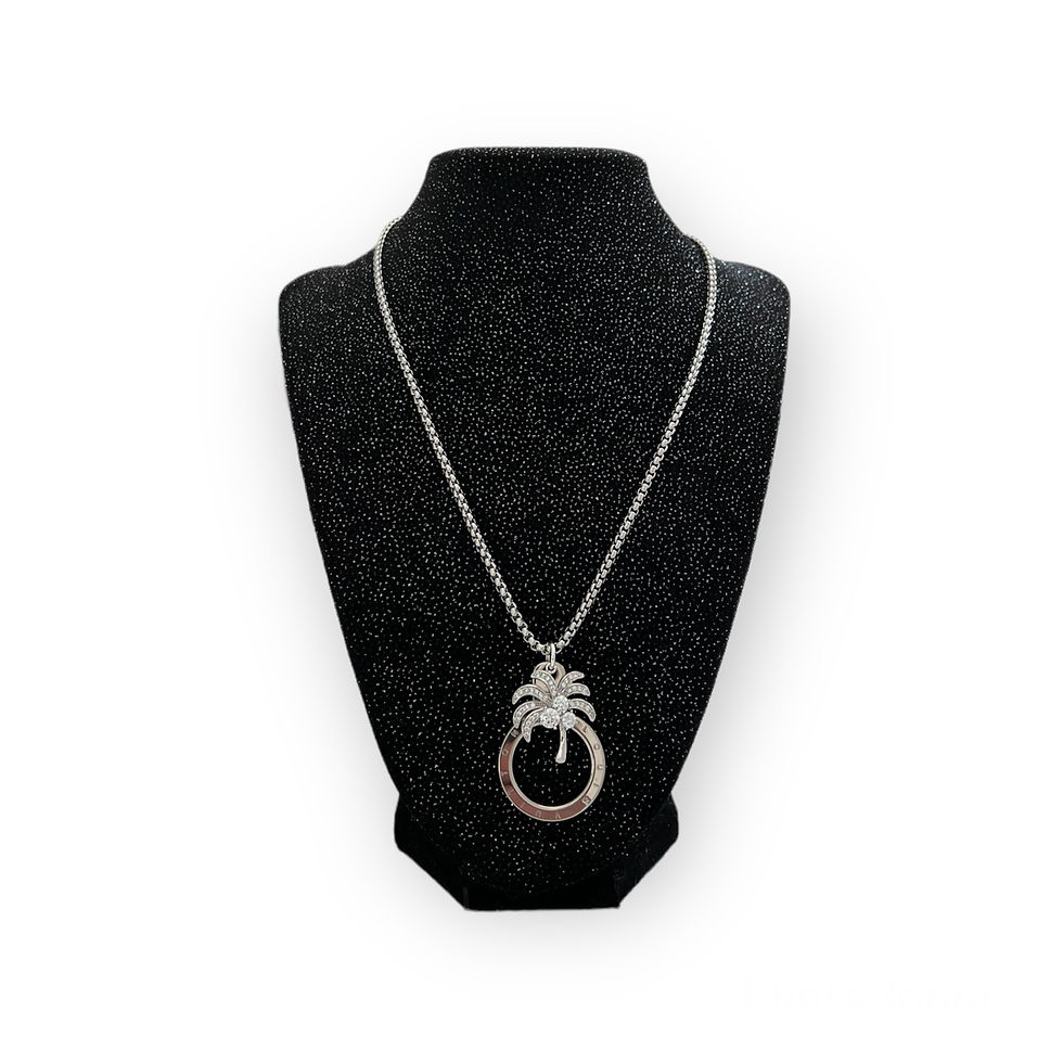 Thumbnail: Repurposed Louis Vuitton Large Silver Ring & Pave CZ Palm Tree Charm Necklace