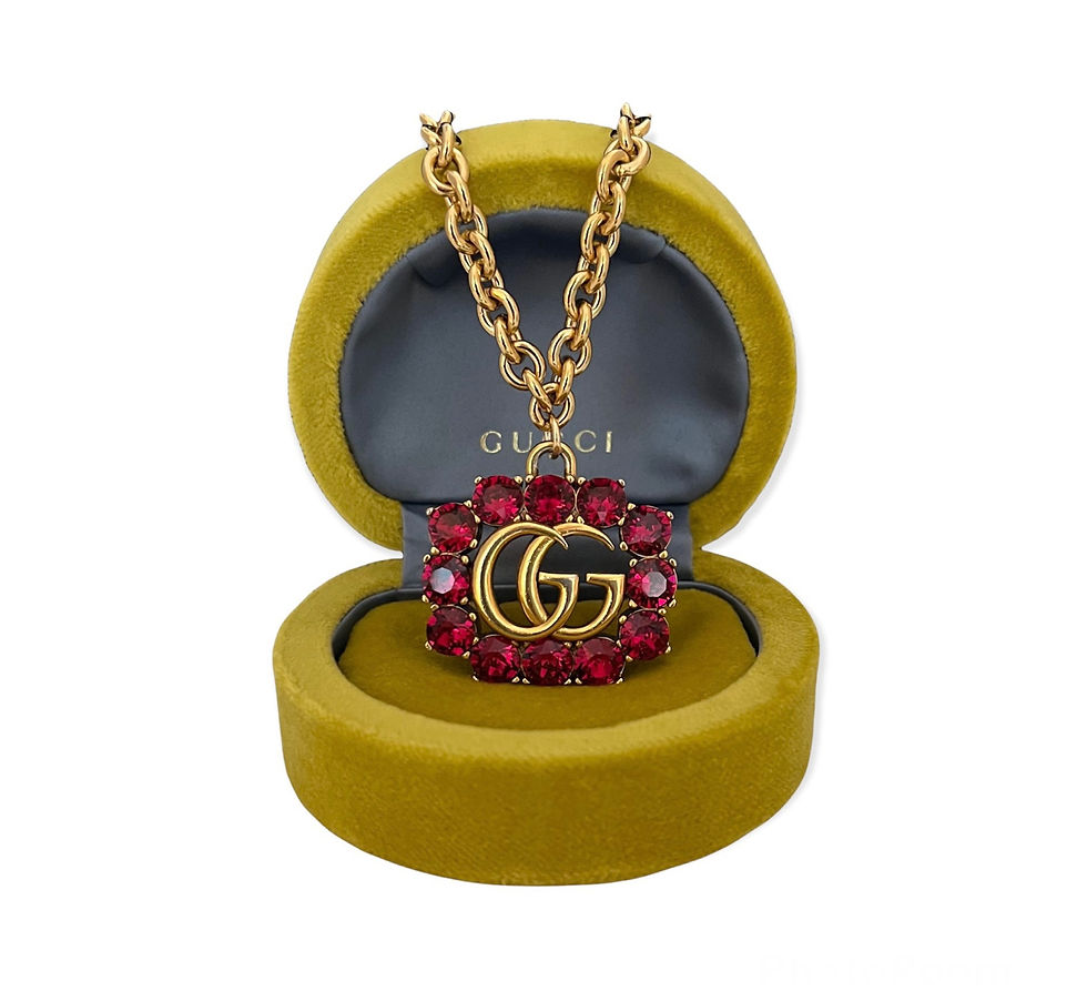 Thumbnail: Repurposed VERY RARE Gucci XL Ruby Colored Crystal GG Pendant Necklace