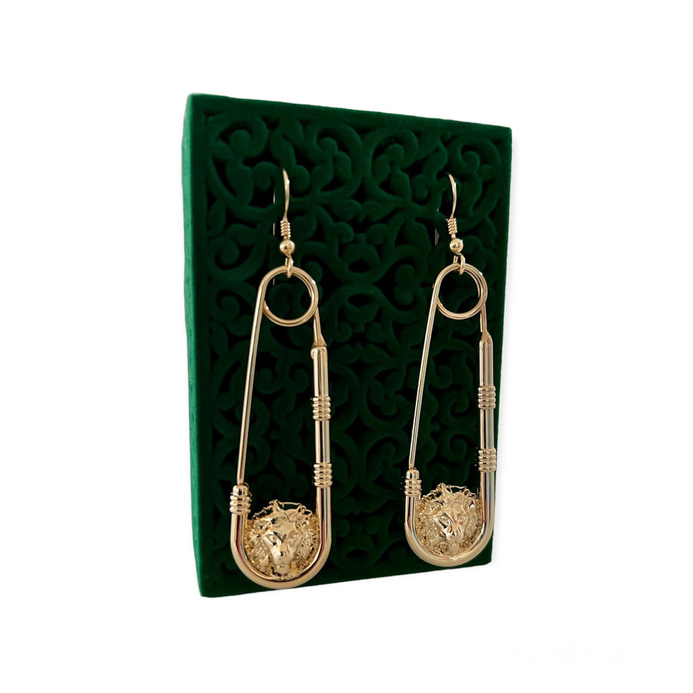 Thumbnail: Repurposed Versace Gold Lion Safety Pin Charm Earrings