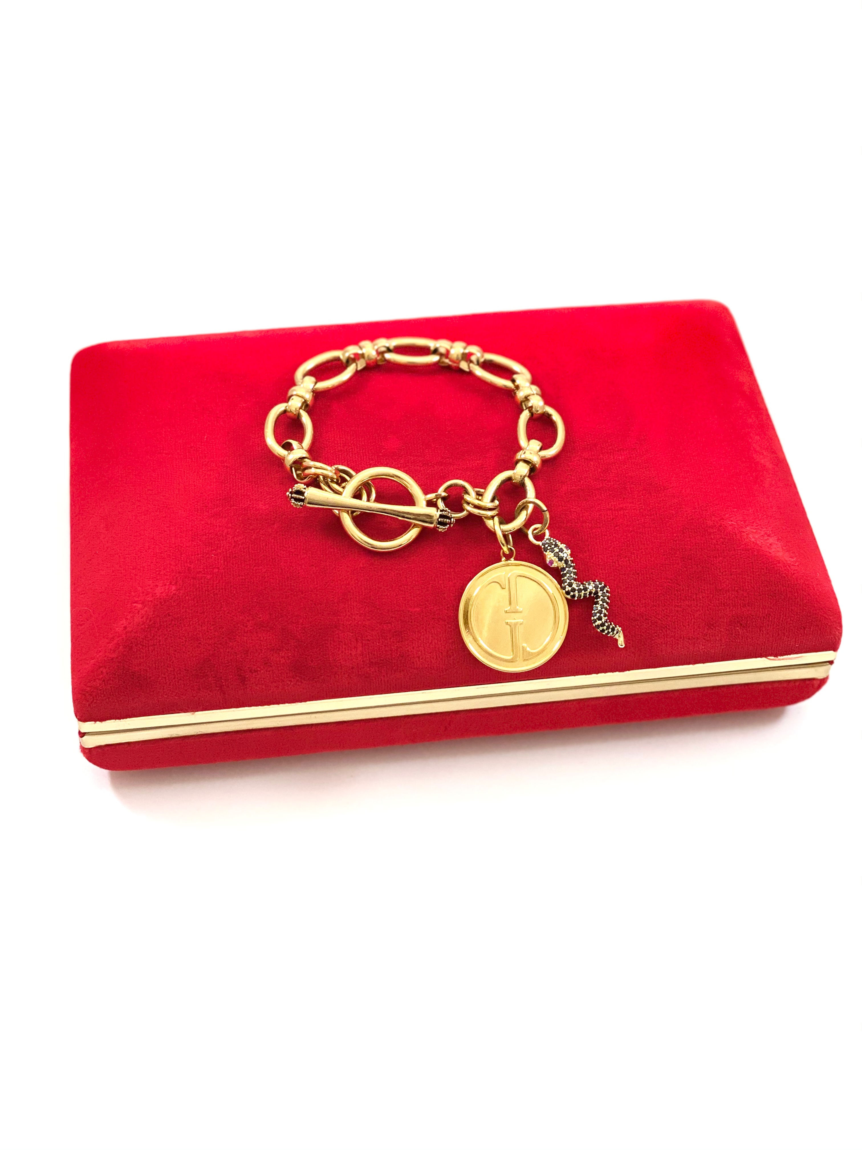 Repurposed Vintage Large Gucci & Snake Charms Toggle Bracelet