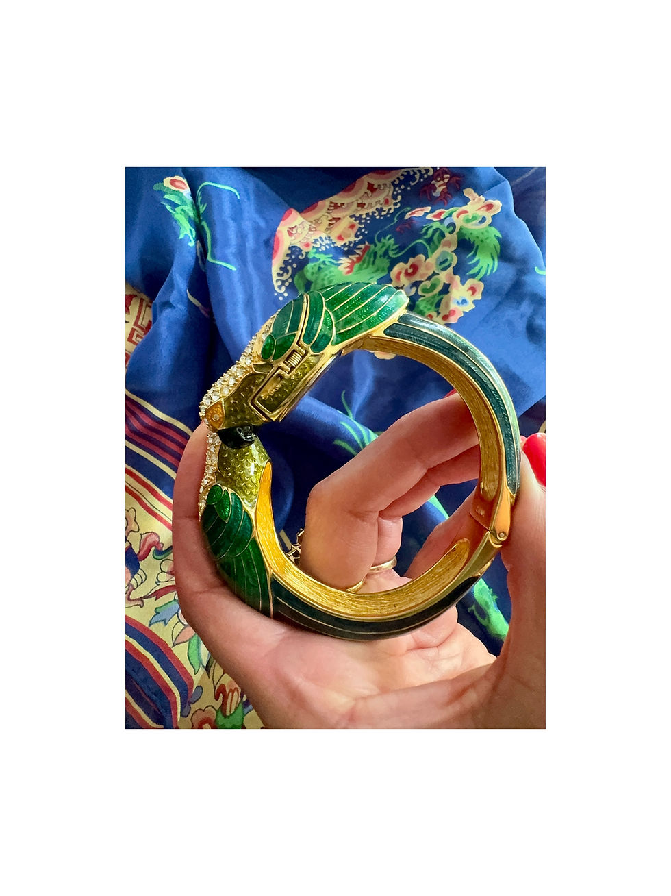 Thumbnail: Vintage RARE Nolan Miller Enamel & Crystal Parrot Watch Bangle Bracelet