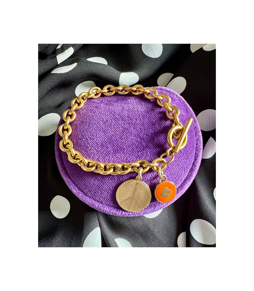 Thumbnail: Repurposed Louis Vuitton Orange Gold Flower Pastilles & Peace Bracelet