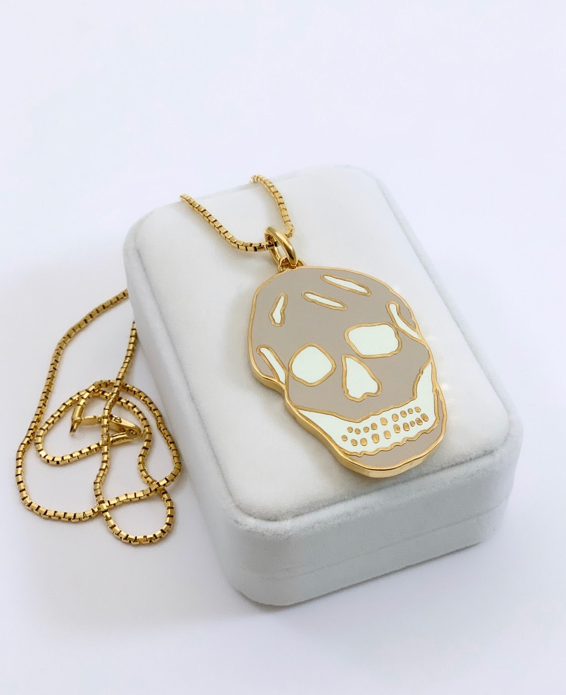 Repurposed Alexander McQueen Gold & Khaki XL Skull Necklace