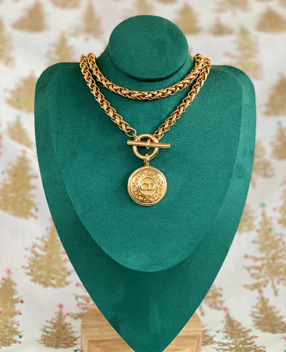 Thumbnail: Vintage Rare 1990's Repurposed Christian Dior CD Double Choker Toggle Necklace