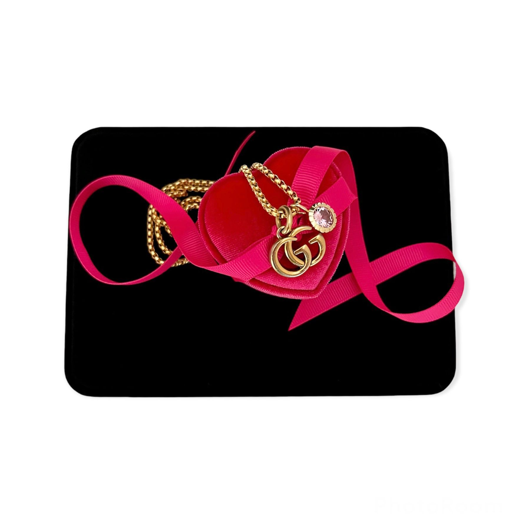 Repurposed Medium Gucci GG & Pink Removable CZ Charm Necklace