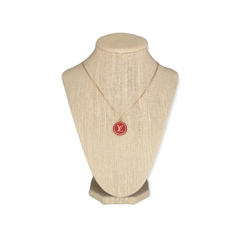 Thumbnail: Repurposed Louis Vuitton VERY RARE Pink & Gold LV Monogram Charm Necklace