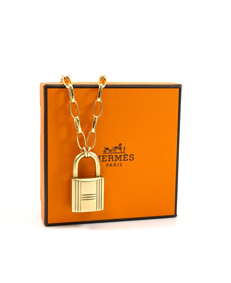 Thumbnail: Vintage Repurposed Hermès Padlock Paperclip Choker Necklace