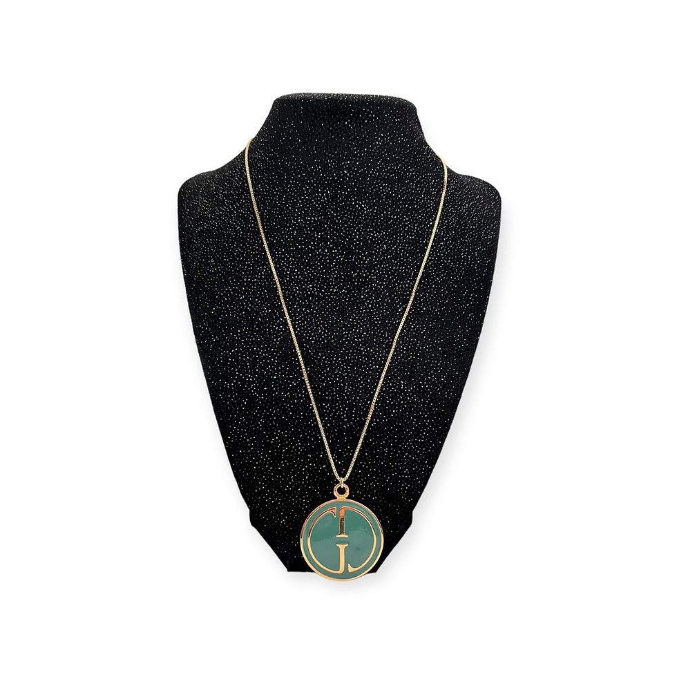 Thumbnail: Repurposed Vintage 1990's Gucci Aqua & Gold Reversible Enamel Charm Necklace