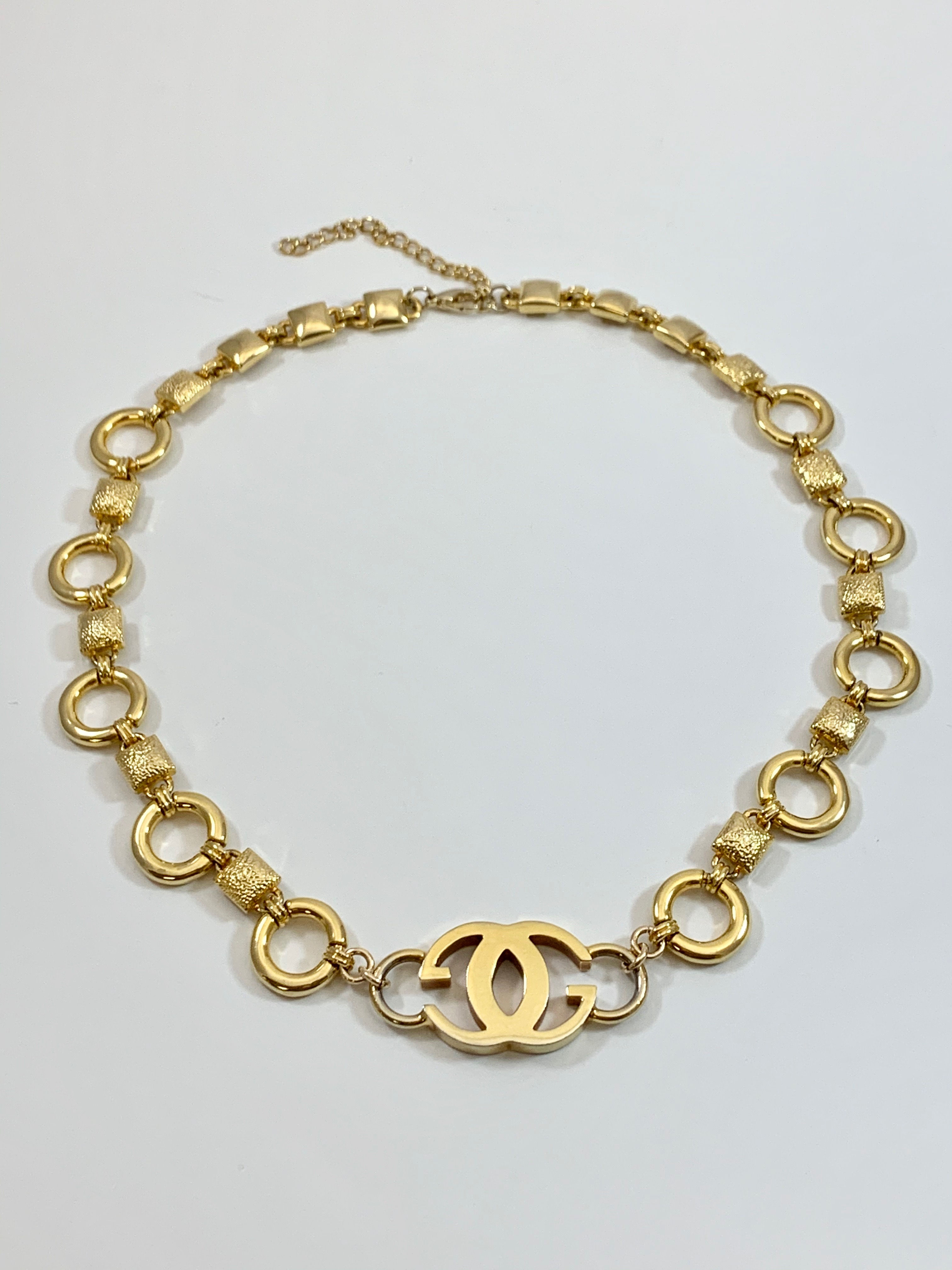 Vintage Repurposed Gucci Gold GG Circle & Square Link Necklace