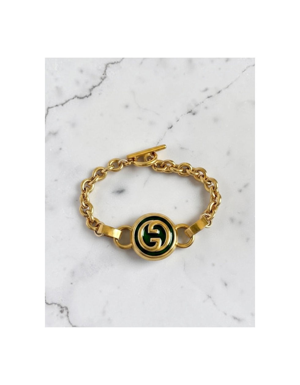Thumbnail: Repurposed VERY RARE Vintage 1970's Green & Gold Link Bracelet