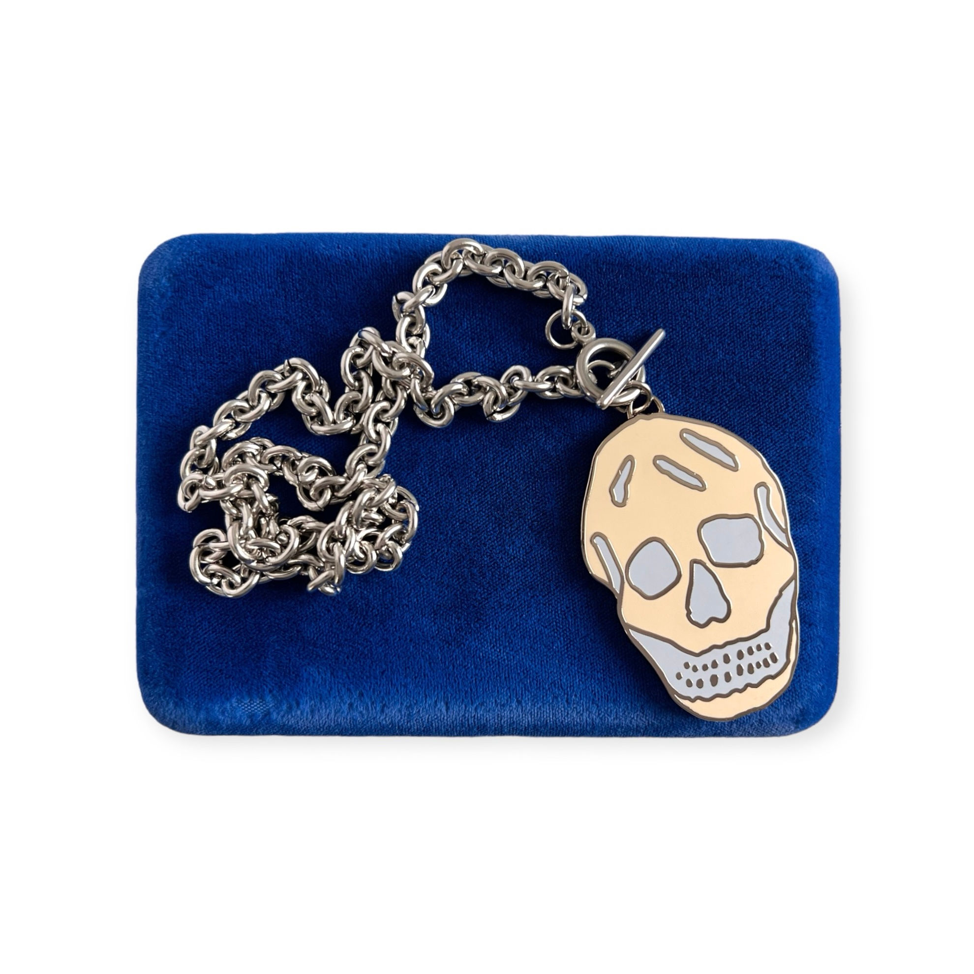 Repurposed Alexander McQueen Winter White & Ice Blue XXL Skull Necklace
