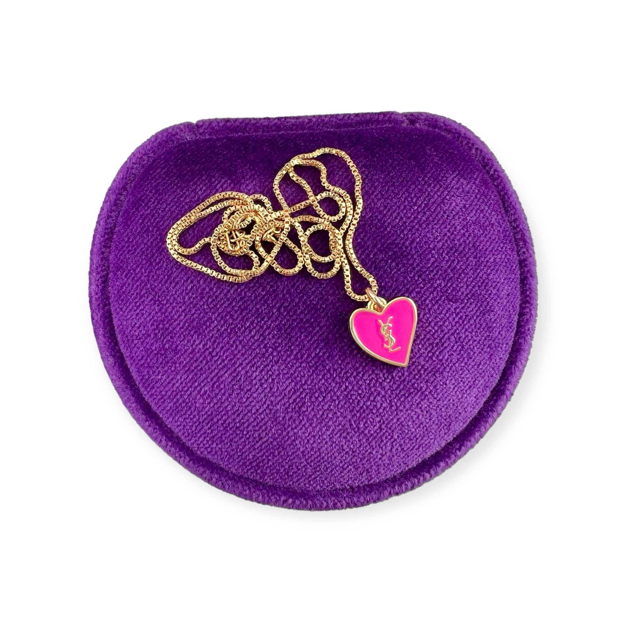 Repurposed YSL Pink & Gold Heart Charm Necklace