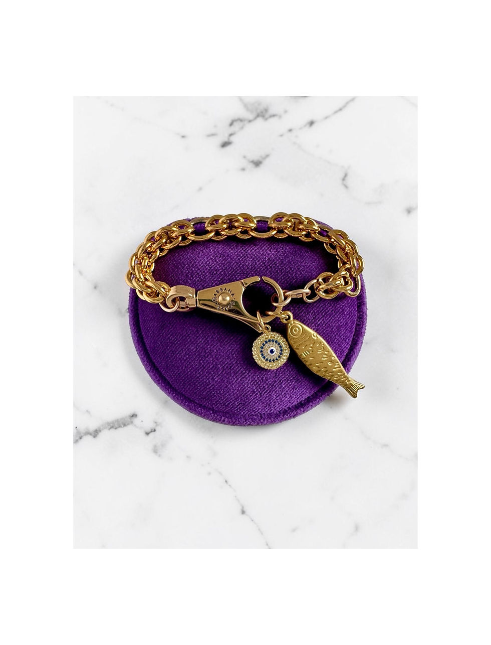 Thumbnail: Repurposed Dolce & Gabbana Carabiner Clip Bracelet w/Fish and Evil Eye Charms