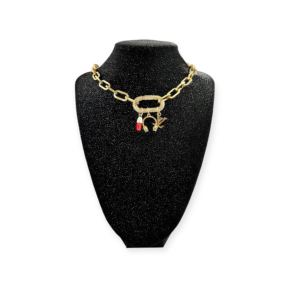 Thumbnail: Repurposed Louis Vuitton Removable LV, Chill Pill & Headphones Charm Necklace