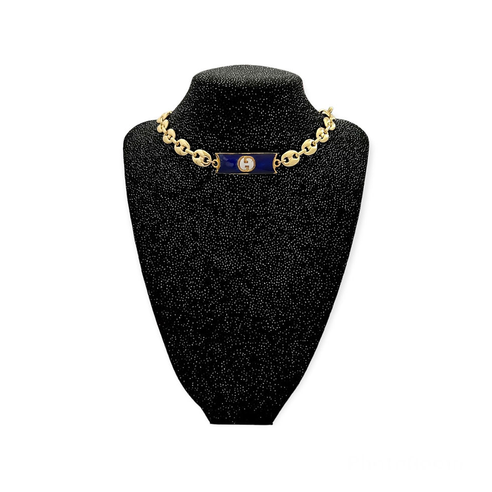 Thumbnail: Vintage 1970's Repurposed Blue & White Enameled Gucci Plate Necklace