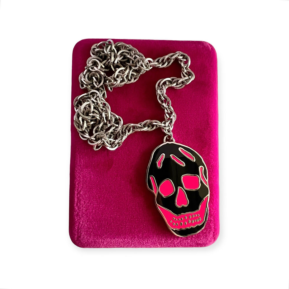 Thumbnail: Repurposed Alexander McQueen Very Rare Black & Hot Pink XXL Skull Necklace