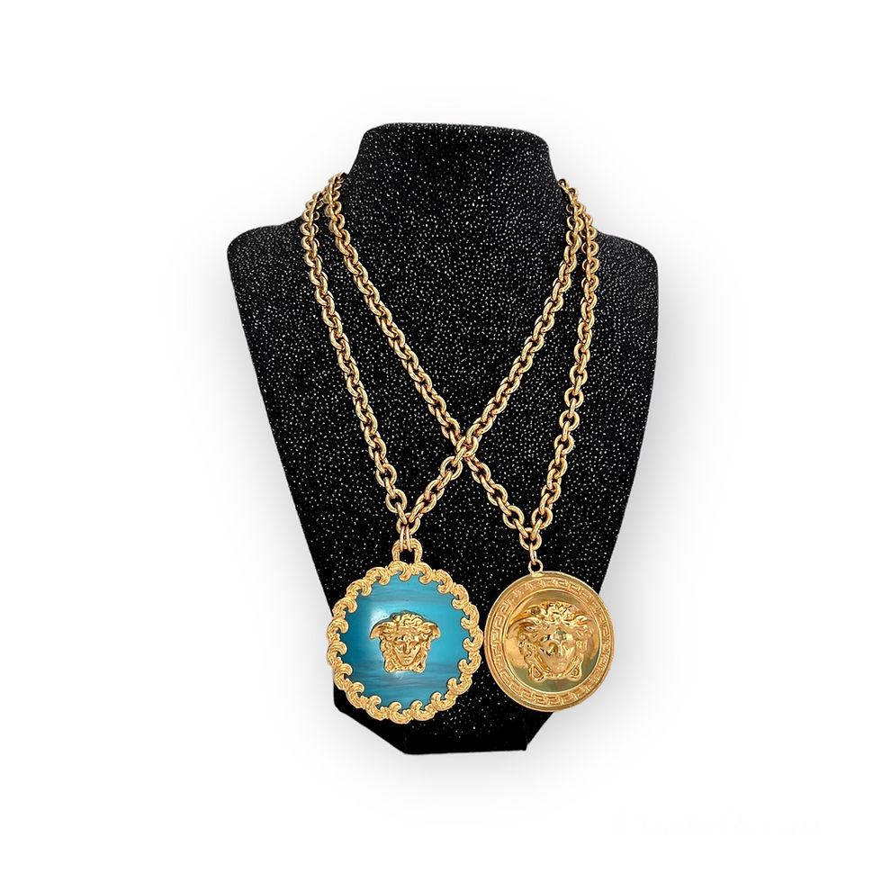 Thumbnail: Repurposed Versace HUGE Very RARE Agate Medusa Charm Necklace