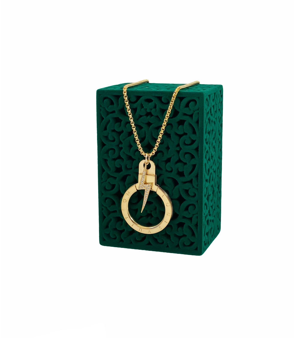 Thumbnail: Repurposed Louis Vuitton Large Gold Ring & CZ Lightning Bolt Necklace