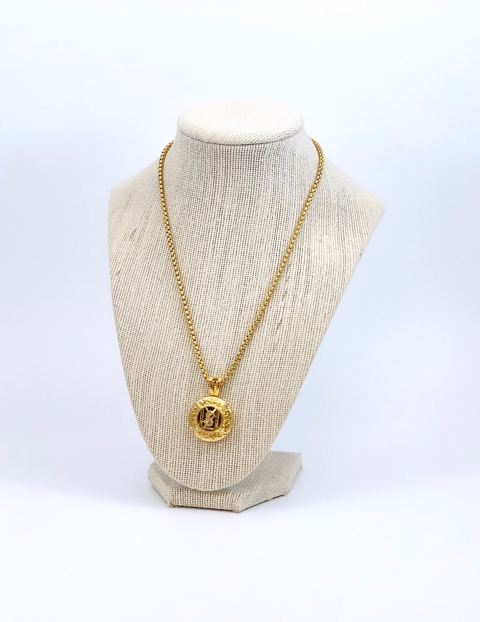Thumbnail: Vintage Repurposed Rare YSL Hammered Gold Cut Out Pendant Necklace