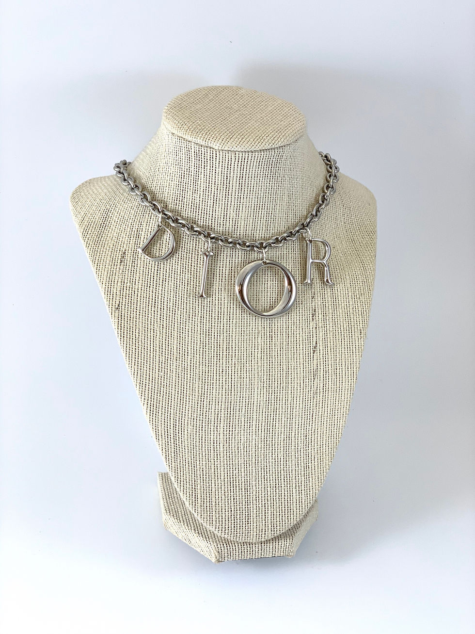Thumbnail: Repurposed Floating Silver Dior Letters Charm Toggle Choker Necklace