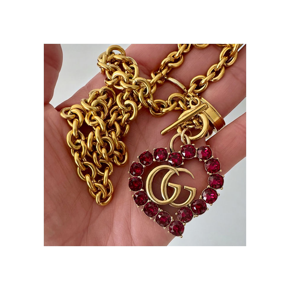 Thumbnail: Repurposed VERY RARE Gucci Ruby Crystal GG Heart Necklace w/Box
