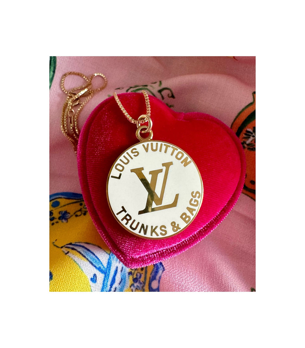 Repurposed Louis Vuitton Large Gold & White Enameled Very Rare Charm Necklace