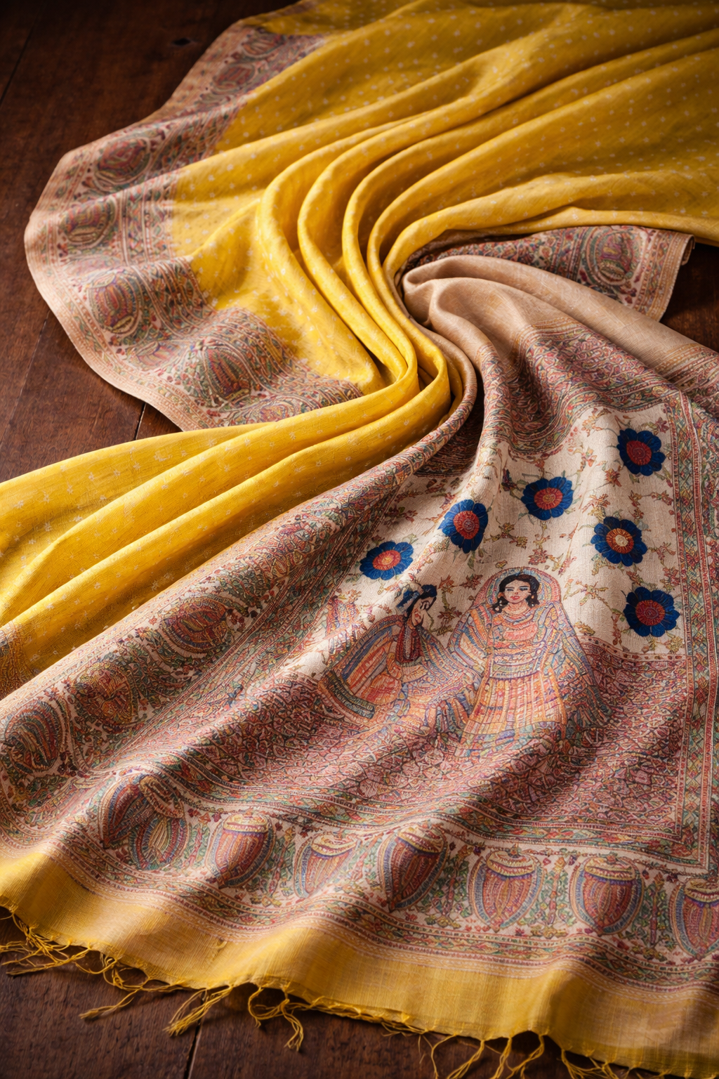Madhubani Hand Painted KosaTassar Silk Saree