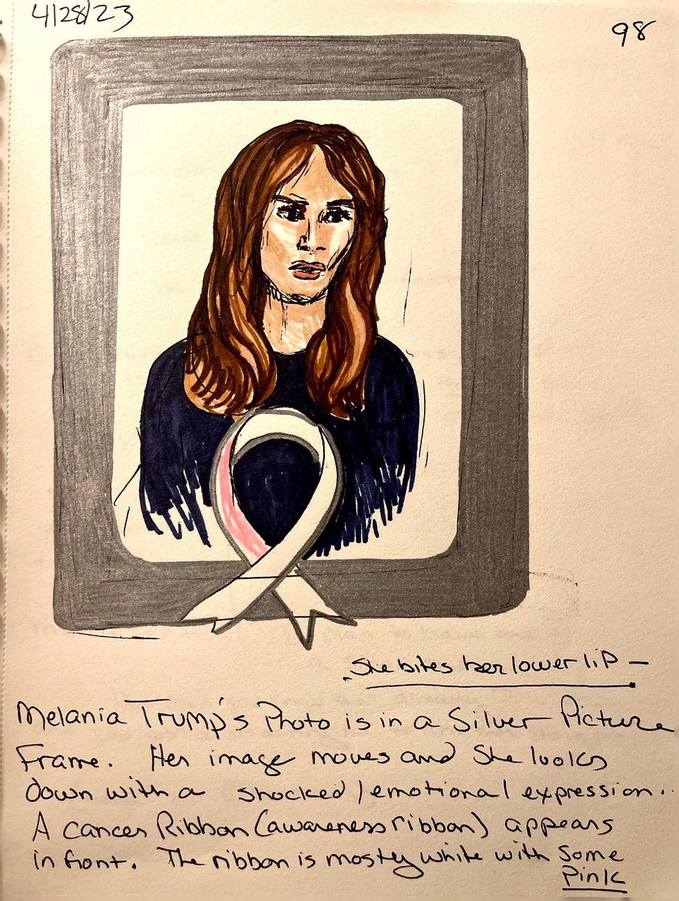 Sketch of Melania Trump in a Photo Frame w/ Ribbon