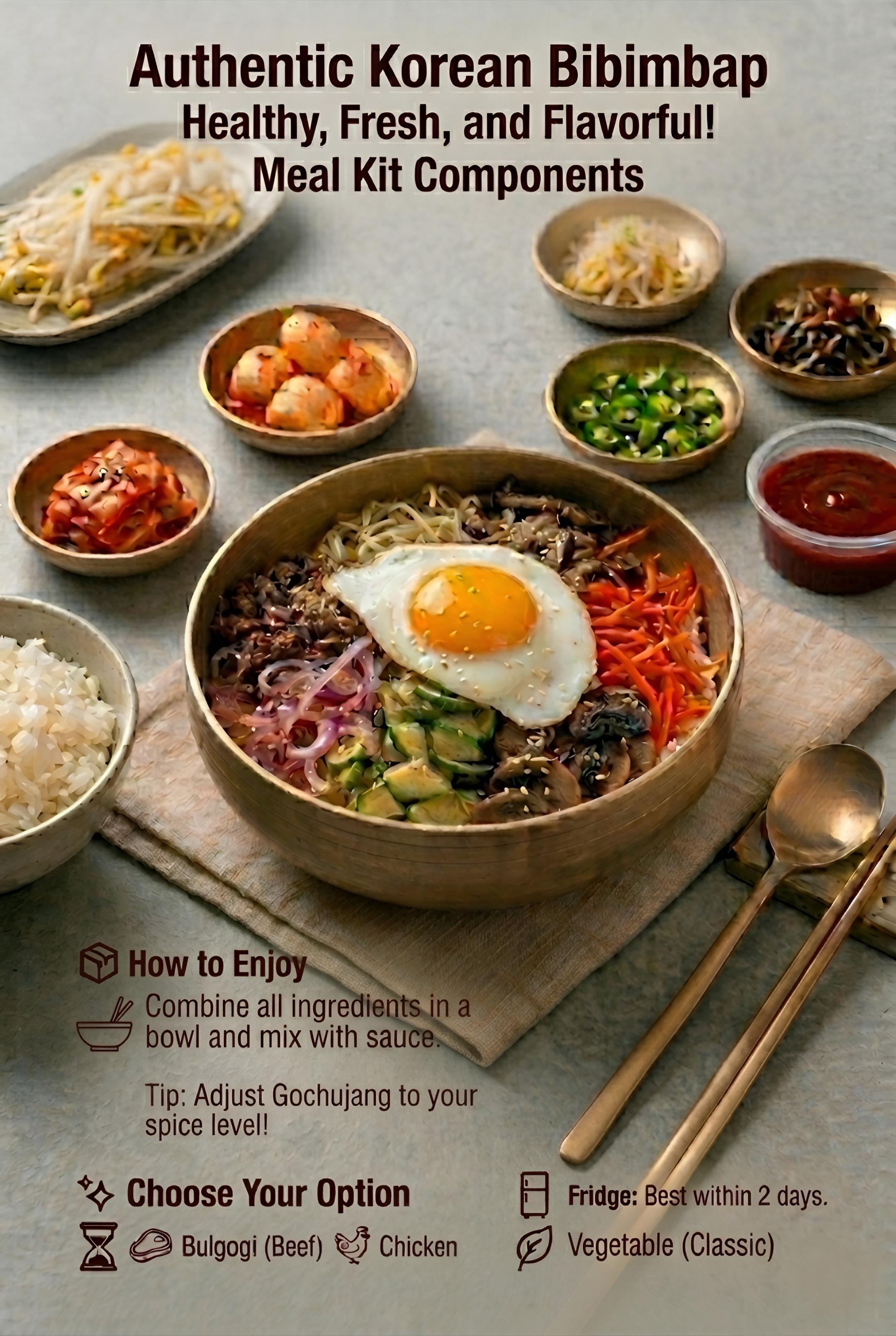 🍚 Authentic Korean Bibimbap + Kimchi & Day Soup Set | 비빔밥 키트