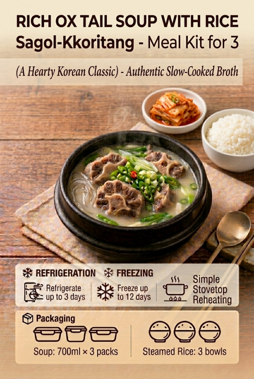 Sagol-kkoritang (Rich Ox Tail Soup with Rice) - 3 packs | 사골 꼬리탕
