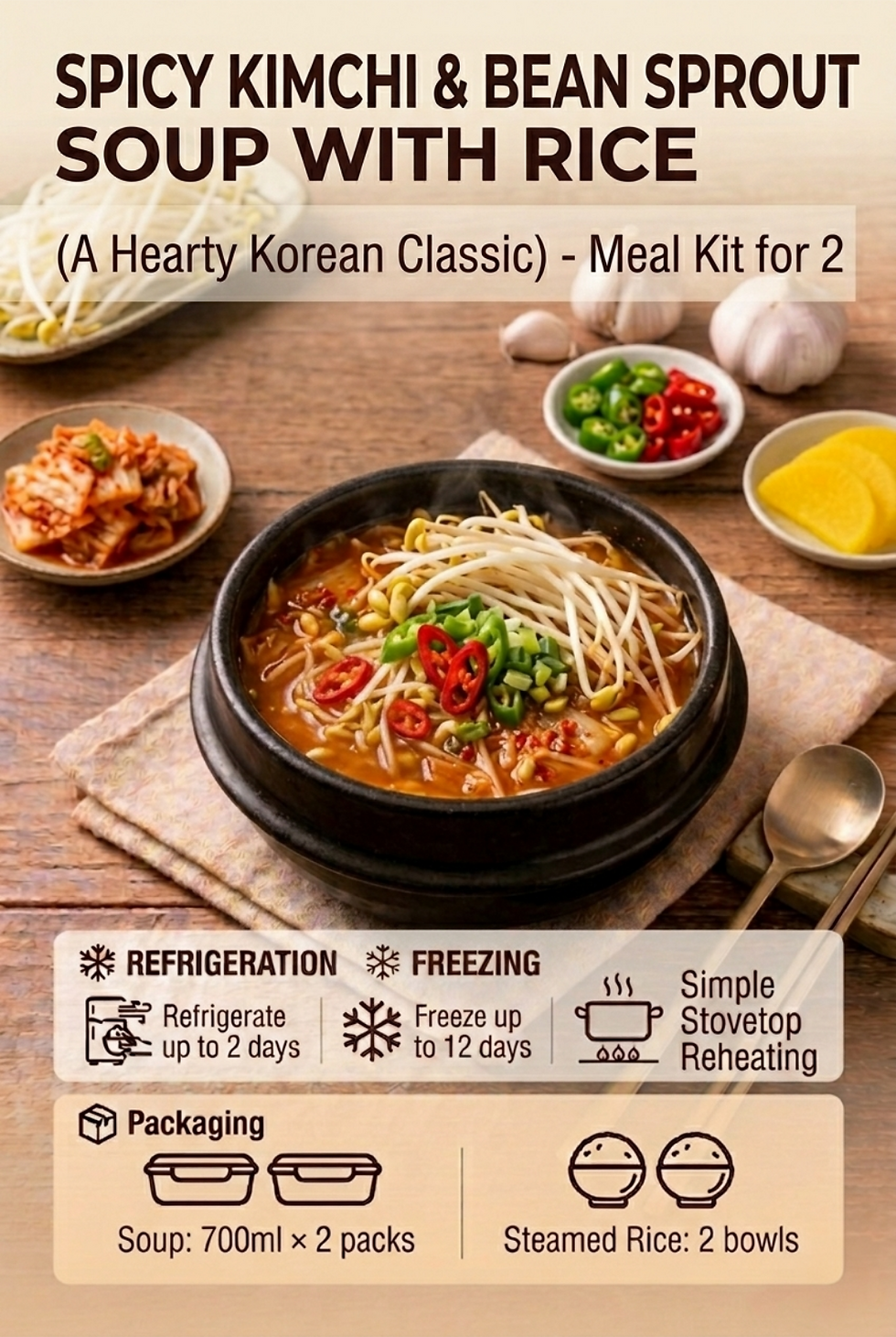 Thumbnail: Kimchi & Bean Sprout Soup with Rice - Meal Kit for 2 | 김치콩나물국밥