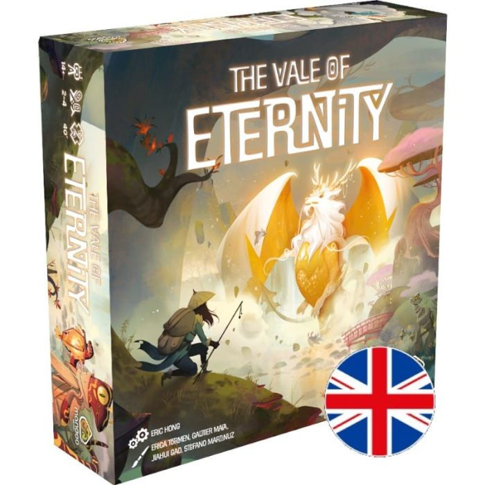Scatola gioco "THE VALE OF ETERNITY", bandiera inglese, drago e avventuriero.