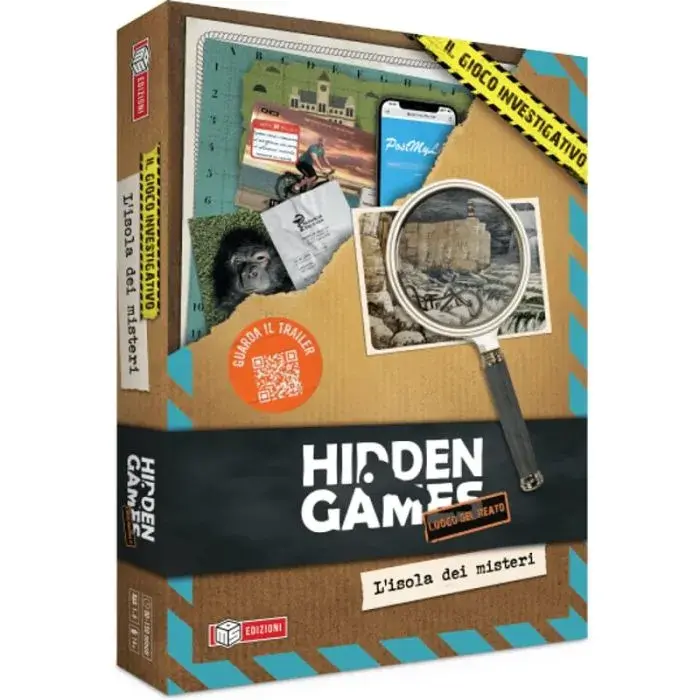 Scatola del gioco "Hidden Games" con lente, sfida dei ricercatori.