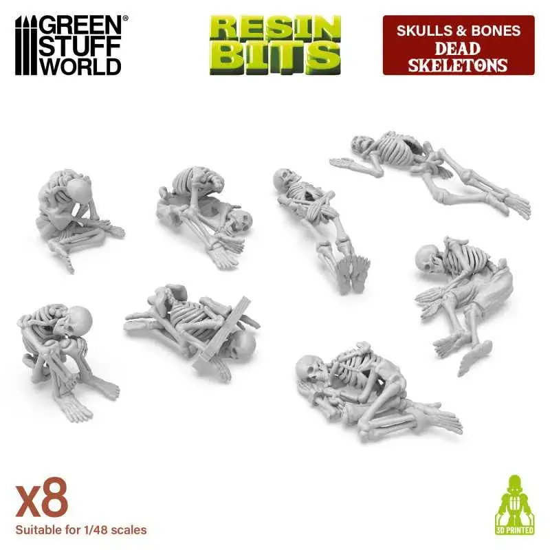 Set otto scheletri GREEN STUFF WORLD RESIN BITS SKULLS & BONES.