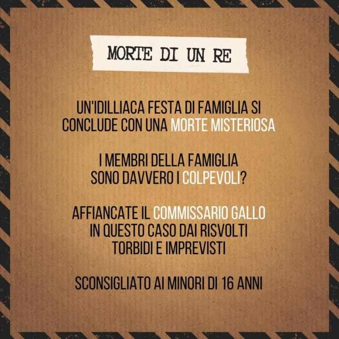 Testo: MORTE DI UN RE, mistero con Commissario Gallo. Sconsigliato minori 16.