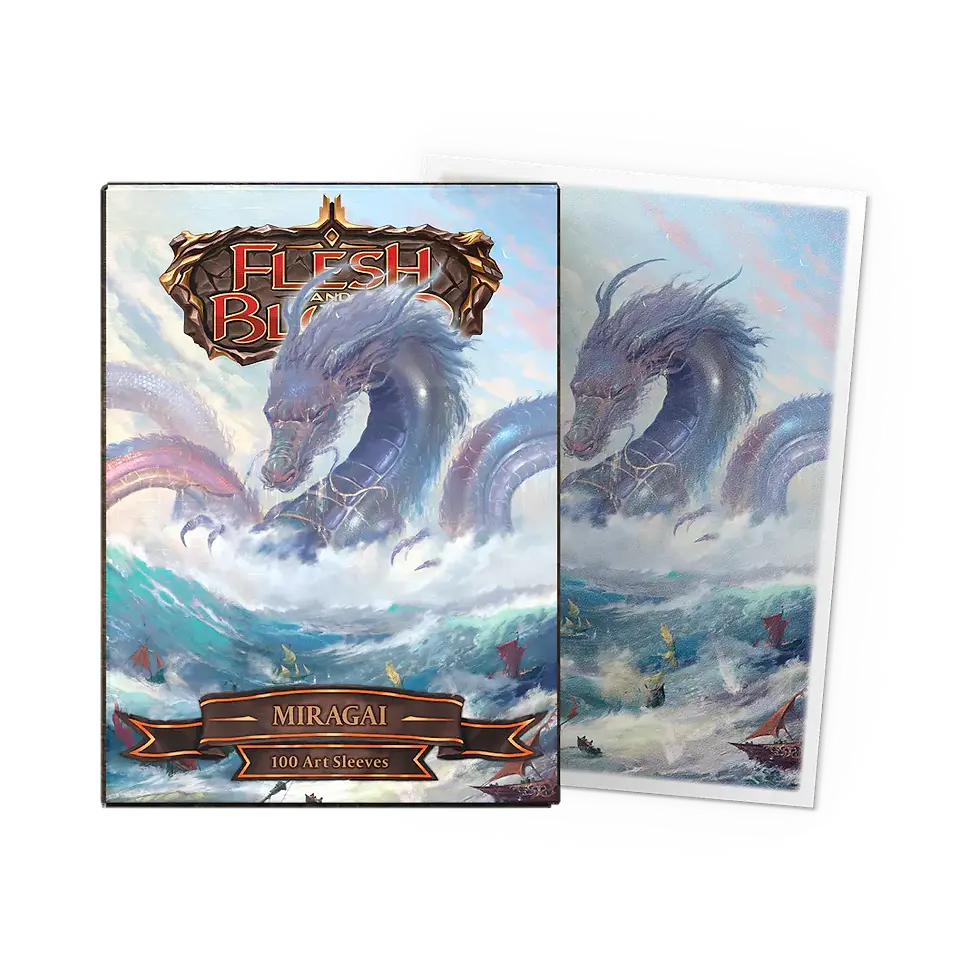 Due bustine con drago marino e testo "Flesh and Blood", "DRAGON SHIELD".