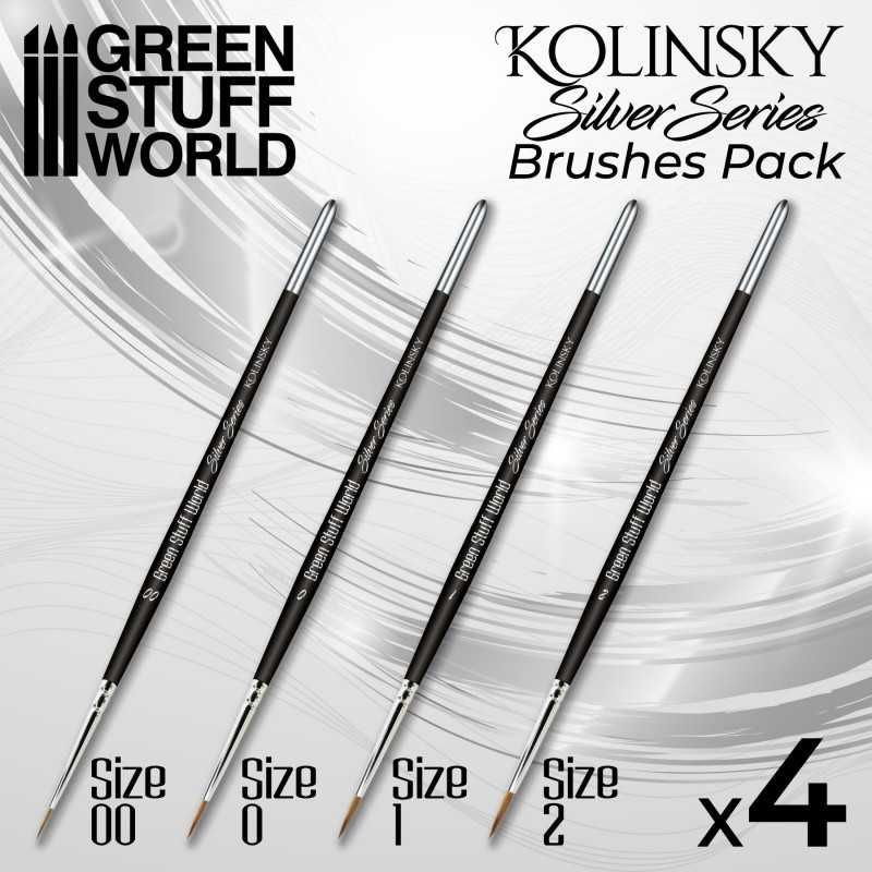 Confezione quattro pennelli KOLINSKY Silver Series GREEN STUFF WORLD misure 00-2.