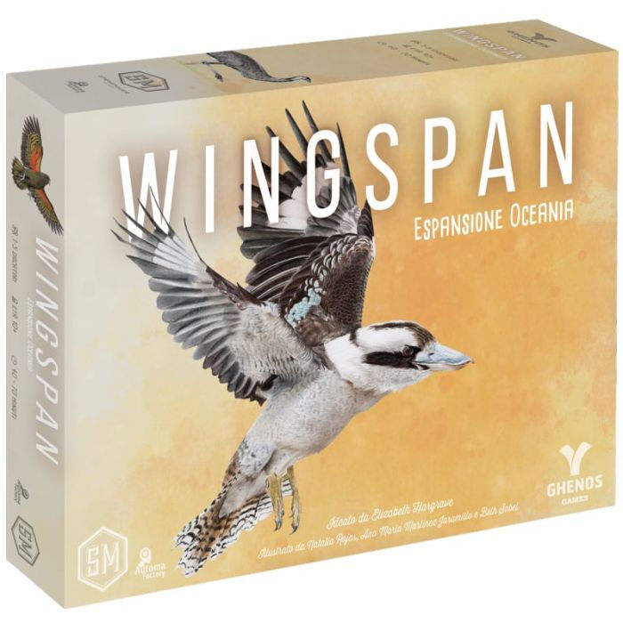 Scatola del gioco da tavolo WINGSPAN Espansione Oceania, con kookaburra in volo.