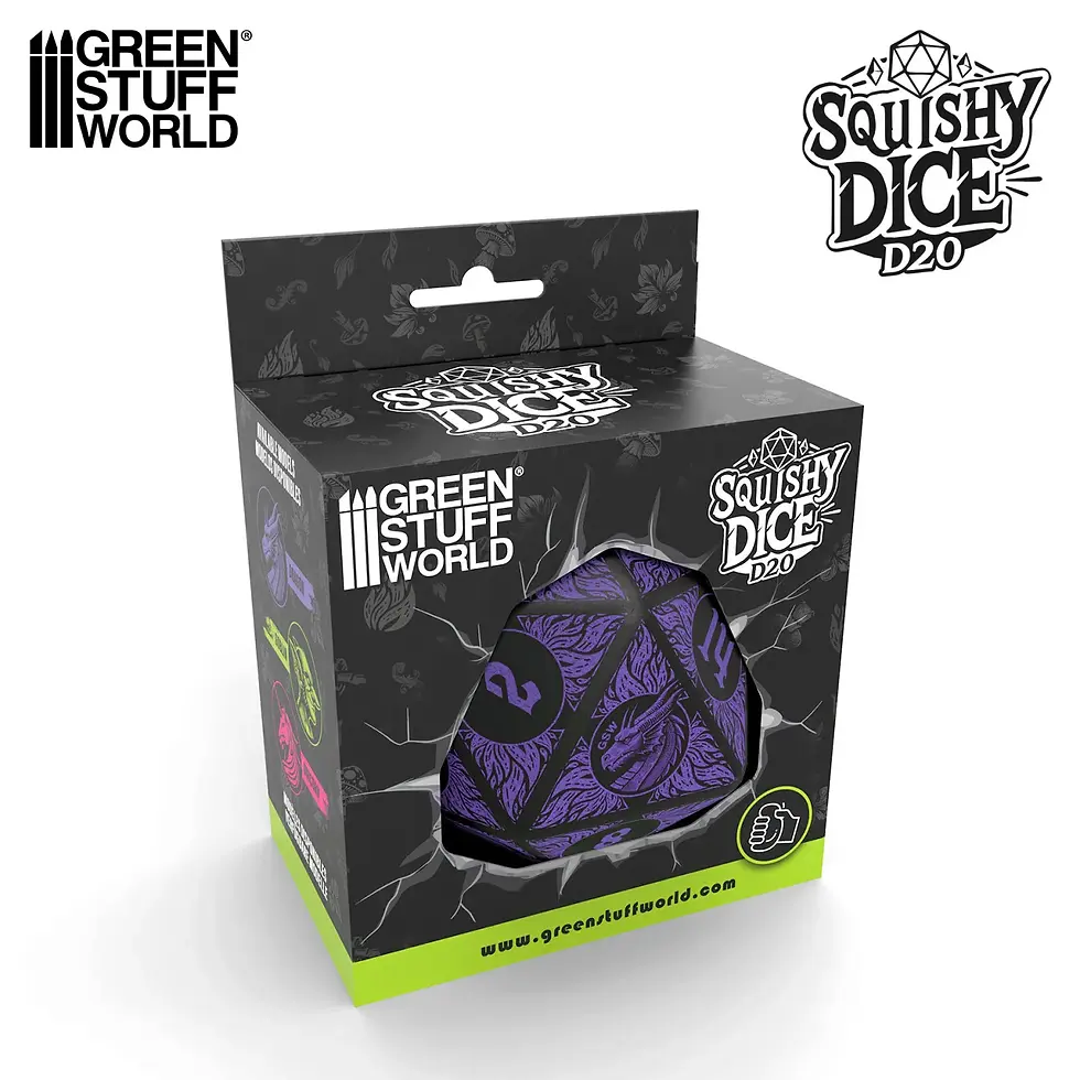 Scatola nera SQUISHY DICE GREEN STUFF WORLD, dado viola D20.