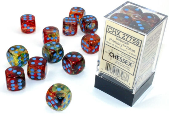 Dadi Chessex colorati, puntini blu, confezione CHX 27759 Primary Module.