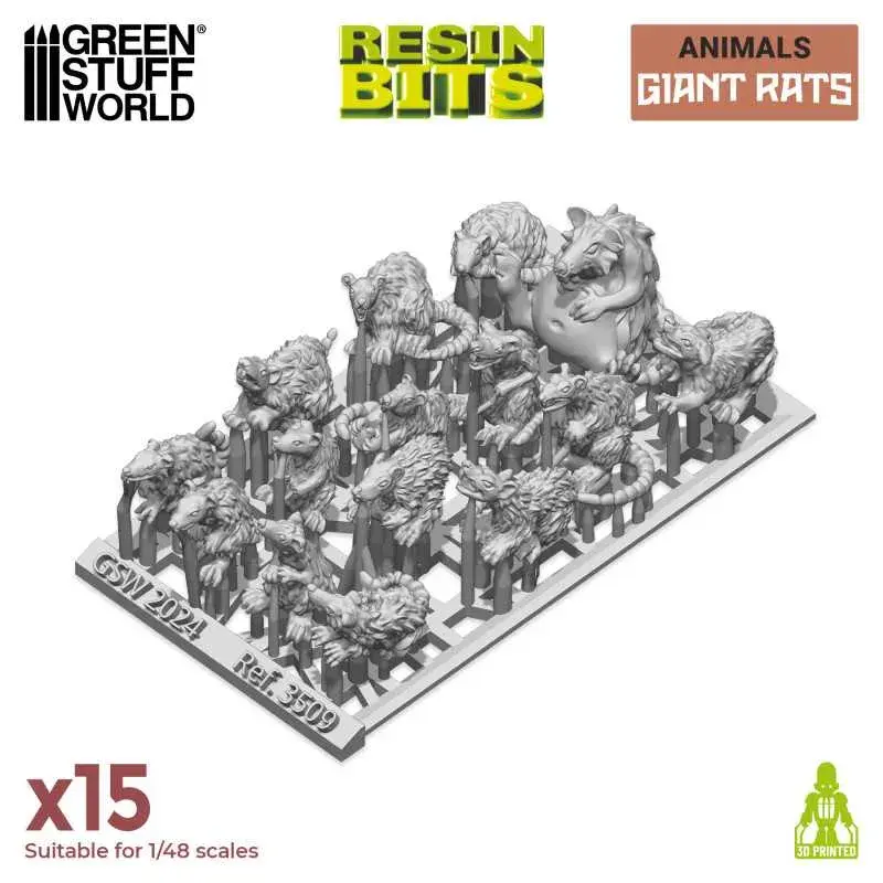 Miniature ratti giganti GREEN STUFF WORLD RESIN BITS ANIMALS x15 scala 1/48.