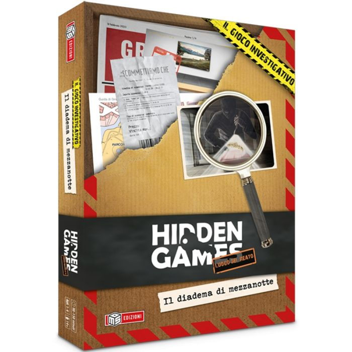 Scatola del gioco "Hidden Games: Il Diario di Scomparsa" con lente.