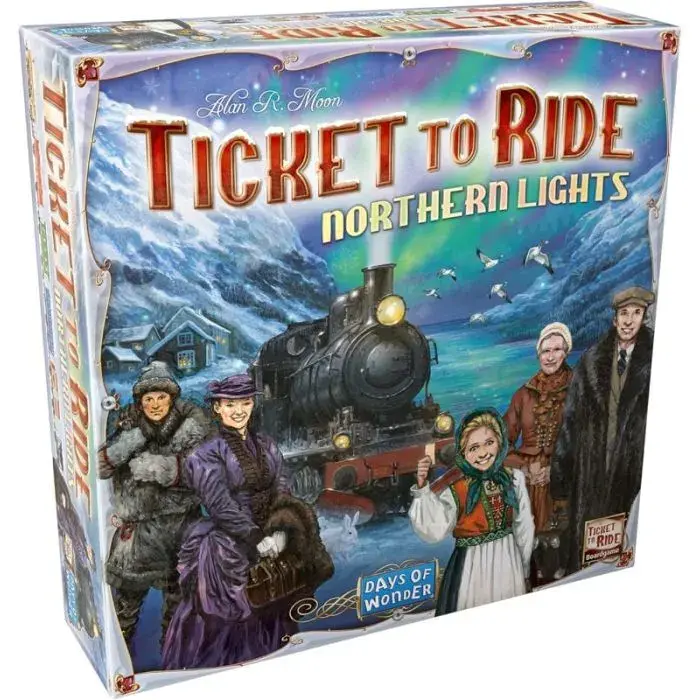 Scatola gioco TICKET TO RIDE NORTHERN LIGHTS con treno e passeggeri.