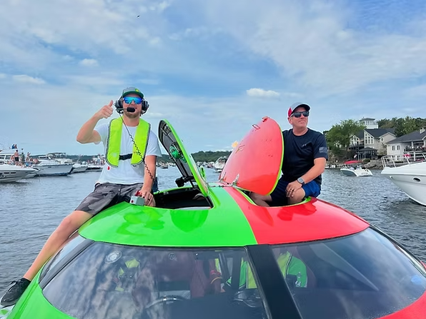 Mitchell (left) and Biffle aboard the 50' Mystic