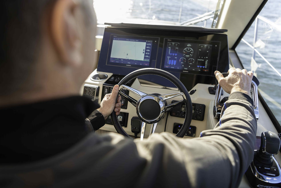 Boating alone captain at helm