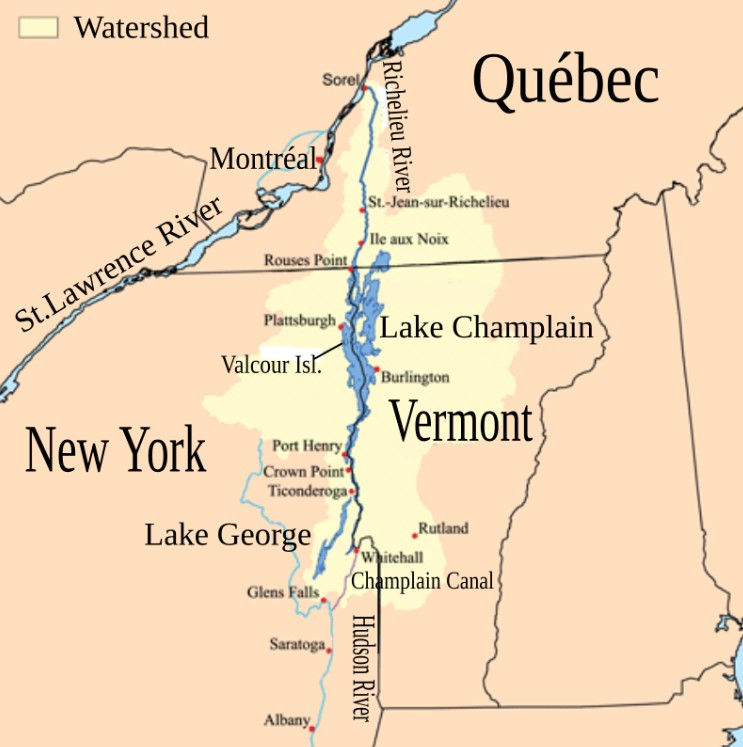 The Lake Champlain-River Richelieu watershed / Photo- Kmusser WikIMedia Commons